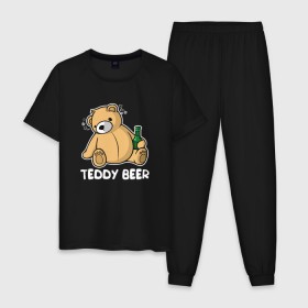 Мужская пижама хлопок с принтом Teddy Beer в Курске, 100% хлопок | брюки и футболка прямого кроя, без карманов, на брюках мягкая резинка на поясе и по низу штанин
 | медведь | миша | мишка | тедди | юмор