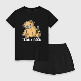 Женская пижама с шортиками хлопок с принтом Teddy Beer в Курске, 100% хлопок | футболка прямого кроя, шорты свободные с широкой мягкой резинкой | медведь | миша | мишка | тедди | юмор