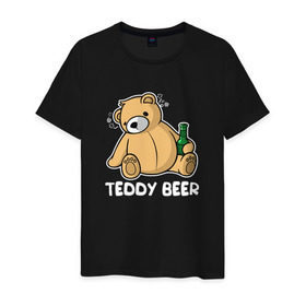 Мужская футболка хлопок с принтом Teddy Beer в Курске, 100% хлопок | прямой крой, круглый вырез горловины, длина до линии бедер, слегка спущенное плечо. | медведь | миша | мишка | тедди | юмор