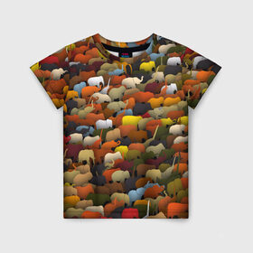 Детская футболка 3D с принтом Слоны идут налево в Курске, 100% гипоаллергенный полиэфир | прямой крой, круглый вырез горловины, длина до линии бедер, чуть спущенное плечо, ткань немного тянется | африка | животные | индия | паттрен | слон | слоники | стадо | толпа