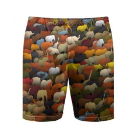 Мужские шорты 3D спортивные с принтом Слоны идут налево в Курске,  |  | африка | животные | индия | паттрен | слон | слоники | стадо | толпа