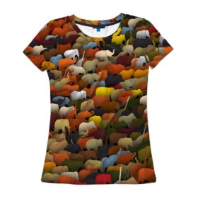 Женская футболка 3D с принтом Слоны идут налево в Курске, 100% полиэфир ( синтетическое хлопкоподобное полотно) | прямой крой, круглый вырез горловины, длина до линии бедер | африка | животные | индия | паттрен | слон | слоники | стадо | толпа