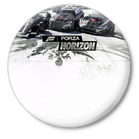 Значок с принтом Forza Horizon в Курске,  металл | круглая форма, металлическая застежка в виде булавки | games | playground | авто | гонки | горизонт | машины | сила | фестиваль | форза | хоризон