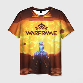 Мужская футболка 3D с принтом Warframe в Курске, 100% полиэфир | прямой крой, круглый вырез горловины, длина до линии бедер | бумеранг | коса | мечь | нож | оружие | перчатки | пистолет | топор | шутер | экзоскелет