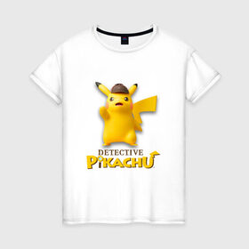 Женская футболка хлопок с принтом Detetive Pikachu в Курске, 100% хлопок | прямой крой, круглый вырез горловины, длина до линии бедер, слегка спущенное плечо | detective | picachu | pokemon | детектив | пикачу | покемон