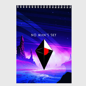 Скетчбук с принтом NO MANS SKY 2019 в Курске, 100% бумага
 | 48 листов, плотность листов — 100 г/м2, плотность картонной обложки — 250 г/м2. Листы скреплены сверху удобной пружинной спиралью | Тематика изображения на принте: game | hill | hills | mounatin | mounatins | nms | no mans sky | planet | rock | rocks | sky | snow | space | winter | игры | планеты