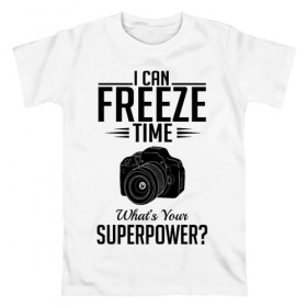 Мужская футболка хлопок с принтом i can freeze time в Курске, 100% хлопок | прямой крой, круглый вырез горловины, длина до линии бедер, слегка спущенное плечо. | фото | фотограф | фотография