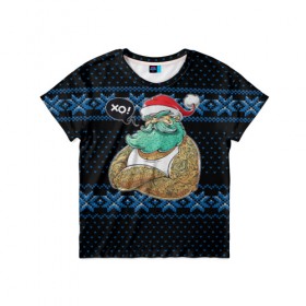Детская футболка 3D с принтом Санта хипстер в Курске, 100% гипоаллергенный полиэфир | прямой крой, круглый вырез горловины, длина до линии бедер, чуть спущенное плечо, ткань немного тянется | дед мороз | зима | клаус | новый год | санта | снежинки | узор | хипстер