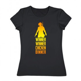 Женская футболка хлопок с принтом WINNER WINNER chicken dinner в Курске, 100% хлопок | прямой крой, круглый вырез горловины, длина до линии бедер, слегка спущенное плечо | 