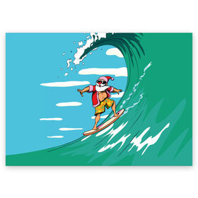 Поздравительная открытка с принтом Cool Santa в Курске, 100% бумага | плотность бумаги 280 г/м2, матовая, на обратной стороне линовка и место для марки
 | Тематика изображения на принте: cool | creative | design | holiday | merry christmas | new year | sea | summer | surfing | wave | волна | дизайн | канары | креатив | круто | лето | море | новый год | рождество | сёрфинг
