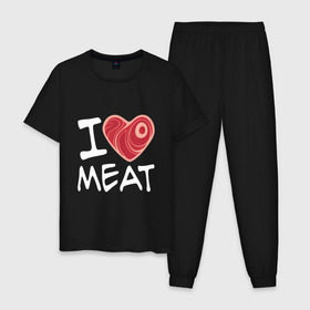 Мужская пижама хлопок с принтом Я люблю мясо в Курске, 100% хлопок | брюки и футболка прямого кроя, без карманов, на брюках мягкая резинка на поясе и по низу штанин
 | cook | heart | love | meat | бекон | блюдо | еда | кок | кухня | люблю | мясо | пища | повар | ресторан | свинина | свинья | сердце | шашлык