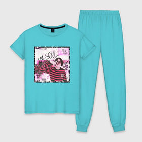 Женская пижама хлопок с принтом Lizer - MY SOUL в Курске, 100% хлопок | брюки и футболка прямого кроя, без карманов, на брюках мягкая резинка на поясе и по низу штанин | 