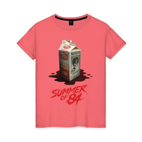 Женская футболка хлопок с принтом Summer of 84 в Курске, 100% хлопок | прямой крой, круглый вырез горловины, длина до линии бедер, слегка спущенное плечо | 80s | retro | retrowave | summerof84 | synthwave