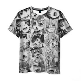 Мужская футболка 3D с принтом Ахегао в Курске, 100% полиэфир | прямой крой, круглый вырез горловины, длина до линии бедер | Тематика изображения на принте: ahegao | аниме | ахегао | мульт | мультфильм | сенпай | сэмпай