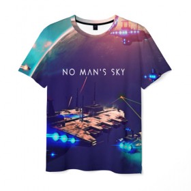Мужская футболка 3D с принтом NO MANS SKY в Курске, 100% полиэфир | прямой крой, круглый вырез горловины, длина до линии бедер | game | hill | hills | mounatin | mounatins | nms | no mans sky | planet | rock | rocks | sky | snow | space | winter | игры | планеты