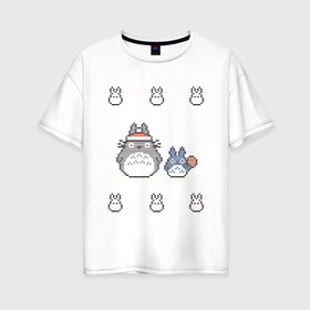 Женская футболка хлопок Oversize с принтом New Year Totoro в Курске, 100% хлопок | свободный крой, круглый ворот, спущенный рукав, длина до линии бедер
 | 2019 | дед мороз | дом | елка | желание | животные | зима | кабан | милый | мороз | настроение | новый год | пеппа | подарок | позитив | поросенок | праздник | радость | рождество | санта клаус | свинка