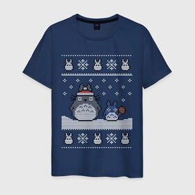 Мужская футболка хлопок с принтом New Year Totoro в Курске, 100% хлопок | прямой крой, круглый вырез горловины, длина до линии бедер, слегка спущенное плечо. | Тематика изображения на принте: 2019 | дед мороз | дом | елка | желание | животные | зима | кабан | милый | мороз | настроение | новый год | пеппа | подарок | позитив | поросенок | праздник | радость | рождество | санта клаус | свинка
