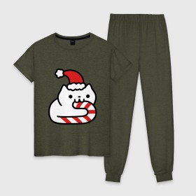 Женская пижама хлопок с принтом Kitty Candy в Курске, 100% хлопок | брюки и футболка прямого кроя, без карманов, на брюках мягкая резинка на поясе и по низу штанин | 2019 | дед мороз | дом | елка | желание | животные | зима | кабан | милый | мороз | настроение | новый год | пеппа | подарок | позитив | поросенок | праздник | радость | рождество | санта клаус | свинка