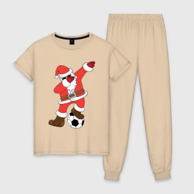 Женская пижама хлопок с принтом DAB Santa в Курске, 100% хлопок | брюки и футболка прямого кроя, без карманов, на брюках мягкая резинка на поясе и по низу штанин | 2019 | дед мороз | дом | елка | желание | животные | зима | кабан | милый | мороз | настроение | новый год | пеппа | подарок | позитив | поросенок | праздник | радость | рождество | санта клаус | свинка