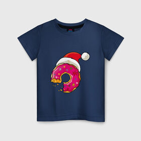 Детская футболка хлопок с принтом Новогодний пончик в Курске, 100% хлопок | круглый вырез горловины, полуприлегающий силуэт, длина до линии бедер | 2019 | дед мороз | дом | елка | желание | животные | зима | кабан | милый | мороз | настроение | новый год | пеппа | подарок | позитив | поросенок | праздник | радость | рождество | санта клаус | свинка