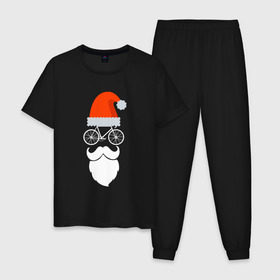 Мужская пижама хлопок с принтом Санта - велосипедист в Курске, 100% хлопок | брюки и футболка прямого кроя, без карманов, на брюках мягкая резинка на поясе и по низу штанин
 | 