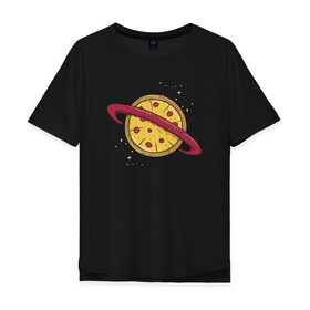 Мужская футболка хлопок Oversize с принтом Пицца Планета в Курске, 100% хлопок | свободный крой, круглый ворот, “спинка” длиннее передней части | галактика | пицца | планета | планеты | с едой | сатурн