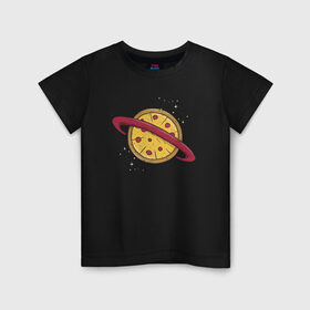 Детская футболка хлопок с принтом Пицца Планета в Курске, 100% хлопок | круглый вырез горловины, полуприлегающий силуэт, длина до линии бедер | галактика | пицца | планета | планеты | с едой | сатурн