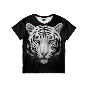Детская футболка 3D с принтом Белый тигр в Курске, 100% гипоаллергенный полиэфир | прямой крой, круглый вырез горловины, длина до линии бедер, чуть спущенное плечо, ткань немного тянется | 