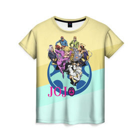 Женская футболка 3D с принтом JOJO в Курске, 100% полиэфир ( синтетическое хлопкоподобное полотно) | прямой крой, круглый вырез горловины, длина до линии бедер | adventure | anime | bizzare | jo jo | jojo | logo | manga | аниме | араки | ахегао | джо | джо джо | джоджо | жижа | жожа | жожо | йойо | лого | манга | мульт | мультфильм | отаку | сериал | символ | хирохико | юри | яой