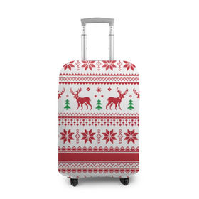 Чехол для чемодана 3D с принтом Новогодние олени в Курске, 86% полиэфир, 14% спандекс | двустороннее нанесение принта, прорези для ручек и колес | 