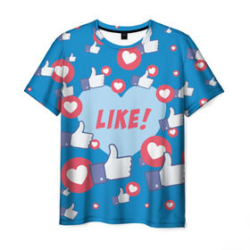 Мужская футболка 3D с принтом Лайки и сердечки в Курске, 100% полиэфир | прямой крой, круглый вырез горловины, длина до линии бедер | Тематика изображения на принте: facebook | like | love | абстракция | класс | лайки | палецвверх | сердечки | фейсбук