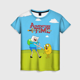 Женская футболка 3D с принтом Adventure Time в Курске, 100% полиэфир ( синтетическое хлопкоподобное полотно) | прямой крой, круглый вырез горловины, длина до линии бедер | 