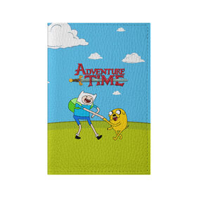 Обложка для паспорта матовая кожа с принтом Adventure Time в Курске, натуральная матовая кожа | размер 19,3 х 13,7 см; прозрачные пластиковые крепления | Тематика изображения на принте: 