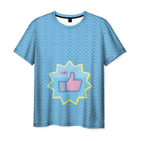 Мужская футболка 3D с принтом Сердечки и лайки в Курске, 100% полиэфир | прямой крой, круглый вырез горловины, длина до линии бедер | facebook | like | love | абстракция | вк | класс | лайки | палецвверх | сердечки | соцсети | фб | фейсбук