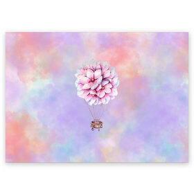 Поздравительная открытка с принтом Нежный Воздушный Шар в Курске, 100% бумага | плотность бумаги 280 г/м2, матовая, на обратной стороне линовка и место для марки
 | Тематика изображения на принте: акварель | гортензия | картина | краски | милый | пастель | розы | цветок | цветы