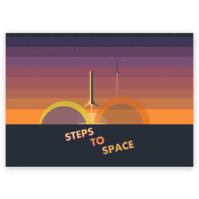 Поздравительная открытка с принтом STEPS TO SPACE в Курске, 100% бумага | плотность бумаги 280 г/м2, матовая, на обратной стороне линовка и место для марки
 | elon musk | falcon 9 | spacex | илон маск | ступень ракеты
