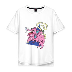 Мужская футболка хлопок Oversize с принтом Психоделическая крыса в Курске, 100% хлопок | свободный крой, круглый ворот, “спинка” длиннее передней части | крыса | лабораторнаякрыса | мутант | мышь | психодел | психоделика | радиация | трехголовая