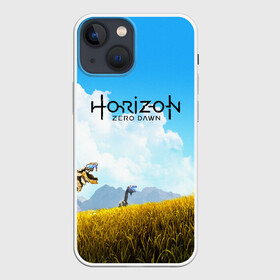 Чехол для iPhone 13 mini с принтом Horizon Zero Dawn в Курске,  |  | aloy | game | horizon zero dawn | hunter | machine | mecha | robot | snow | spear | the frozen wilds | weapon | игры | постапокалипсис | роботы | фентези | элой