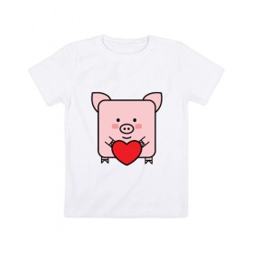 Детская футболка хлопок с принтом Love Pig в Курске, 100% хлопок | круглый вырез горловины, полуприлегающий силуэт, длина до линии бедер | 