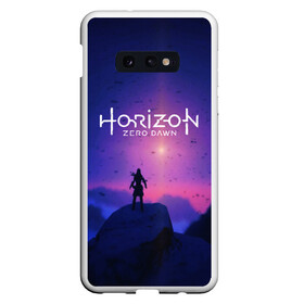 Чехол для Samsung S10E с принтом HORIZON ZERO DAWN в Курске, Силикон | Область печати: задняя сторона чехла, без боковых панелей | aloy | game | horizon zero dawn | hunter | machine | mecha | robot | snow | spear | the frozen wilds | weapon | игры | постапокалипсис | роботы | фентези | элой