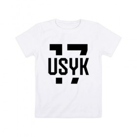 Детская футболка хлопок с принтом USYK 17 в Курске, 100% хлопок | круглый вырез горловины, полуприлегающий силуэт, длина до линии бедер | usyk | wbc | боец | бокс | боксер | украина | усик | чемпион