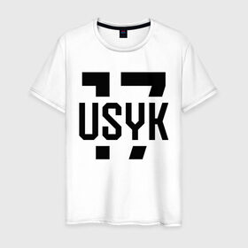 Мужская футболка хлопок с принтом USYK 17 в Курске, 100% хлопок | прямой крой, круглый вырез горловины, длина до линии бедер, слегка спущенное плечо. | usyk | wbc | боец | бокс | боксер | украина | усик | чемпион