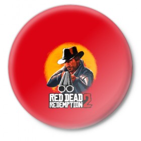 Значок с принтом RED DEAD REDEMPTION 2 в Курске,  металл | круглая форма, металлическая застежка в виде булавки | 
