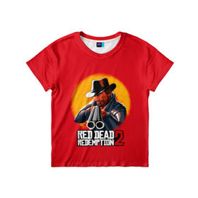 Детская футболка 3D с принтом RED DEAD REDEMPTION 2 в Курске, 100% гипоаллергенный полиэфир | прямой крой, круглый вырез горловины, длина до линии бедер, чуть спущенное плечо, ткань немного тянется | 