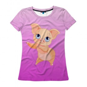 Женская футболка 3D с принтом Танцующая свинка в Курске, 100% полиэфир ( синтетическое хлопкоподобное полотно) | прямой крой, круглый вырез горловины, длина до линии бедер | 2019 | голубоглазая | новыйгод | поросенок | пятачок | розовый | свинка | символгода | танцующаясвинка | танцы