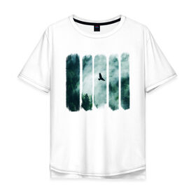 Мужская футболка хлопок Oversize с принтом Орёл над хвойным лесом в Курске, 100% хлопок | свободный крой, круглый ворот, “спинка” длиннее передней части | лес | орел | природа | туман | хвойный лес