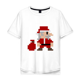 Мужская футболка хлопок Oversize с принтом Pixel Santa в Курске, 100% хлопок | свободный крой, круглый ворот, “спинка” длиннее передней части | 8 bit | 8 бит | 8bit | geek | oldschool | pixel | santa | santa claus | дед мороз | игра | олдскул | пиксель | пиксельный | санта | санта клаус