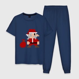 Мужская пижама хлопок с принтом Pixel Santa в Курске, 100% хлопок | брюки и футболка прямого кроя, без карманов, на брюках мягкая резинка на поясе и по низу штанин
 | 8 bit | 8 бит | 8bit | geek | oldschool | pixel | santa | santa claus | дед мороз | игра | олдскул | пиксель | пиксельный | санта | санта клаус