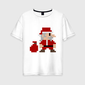 Женская футболка хлопок Oversize с принтом Pixel Santa в Курске, 100% хлопок | свободный крой, круглый ворот, спущенный рукав, длина до линии бедер
 | 8 bit | 8 бит | 8bit | geek | oldschool | pixel | santa | santa claus | дед мороз | игра | олдскул | пиксель | пиксельный | санта | санта клаус
