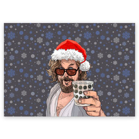 Поздравительная открытка с принтом Лебовски Санта в Курске, 100% бумага | плотность бумаги 280 г/м2, матовая, на обратной стороне линовка и место для марки
 | balls | big lebowski | bowling | film | happy christmas | movie | santa claus | skittles | большой лебовски | боулинг | дед мороз | кегли | кино | колпак | красная шапка | новый год | праздник | рождество | с новым годом | санта клаус